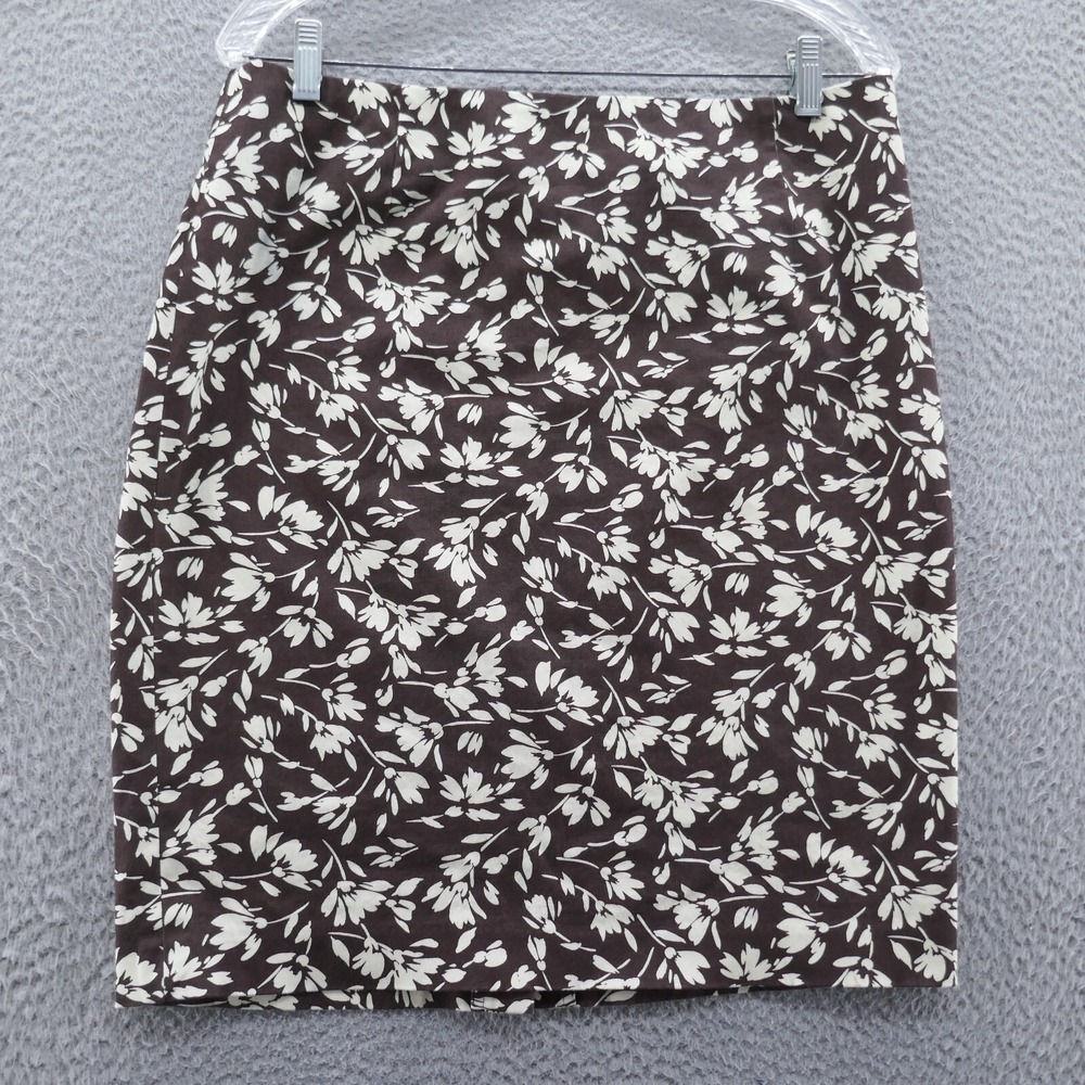 Lauren Ralph Lauren Petite Womens 12P Brown White‎ Floral Cotton Pencil Skirt